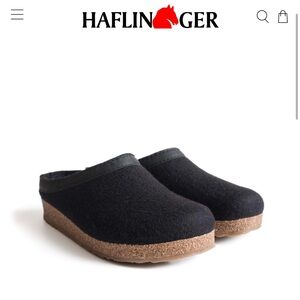 Haflinger Black Felt Slip-On Clogs with Cork Sole